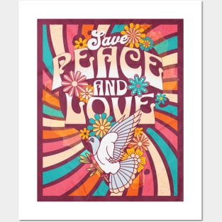 Peace and Love - Hippie - Dove & Flowers Posters and Art